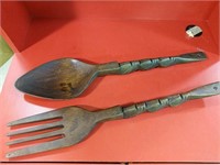 Wooden spoon and fork wall hanging