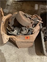 2 boxes of miscellaneous wheels, pulleys, swivel
