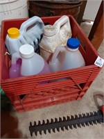 Plastic milk crate w/ contents