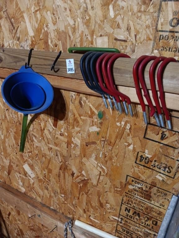 Metal wall hooks & plastic funnels