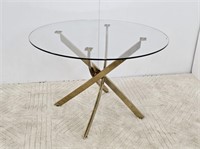 HOLLYWOOD REGENCY BRASS AND GLASS DINING TABLE