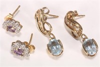 Two Pairs of Gold Gem Set Earrings,