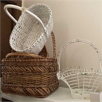 4 Decorative Baskets one Metal