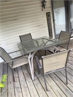 Patio table glass top with 4 chairs 3ftx3ft