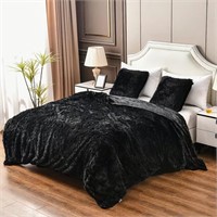 YUSOKI Black Queen Faux Fur Blanket, 90x90
