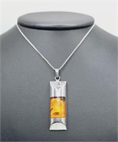 Sterling Silver Baltic Honey Amber Necklace