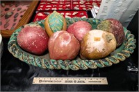 Vintage Painted Terra Cotta Fruits & Bowl