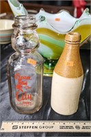 Antique Brown & Cream Stoneware Bottle &