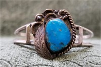 Native American Design Sterling Turquoise Bracelet