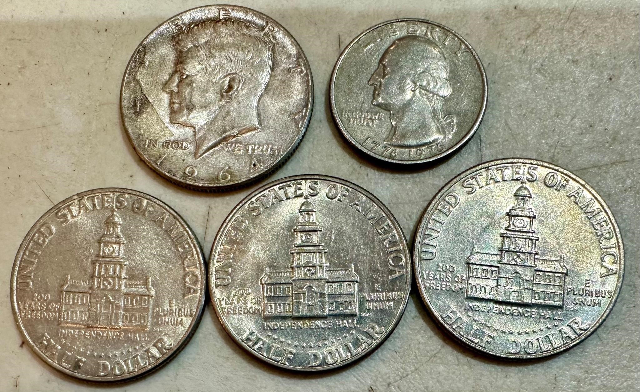 1964 Kennedy Half Dollar and Bicentennial Coin Lot