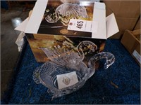 Glass swan serving bowl in box