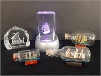 Ship in a Bottle, Ship Paperweight, 3D Lazer Ship