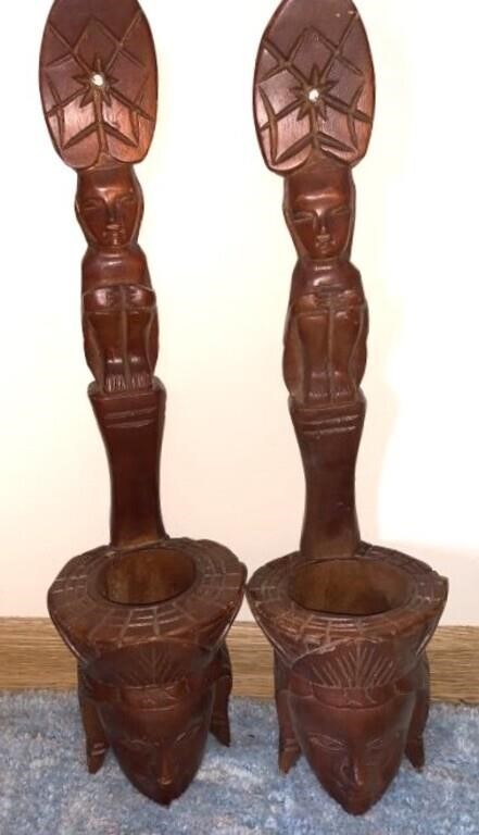 Pr MCM Hand Carved Polynesian Folk Art Wood