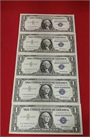 Five Consecutive 1957 One Dollar Silver