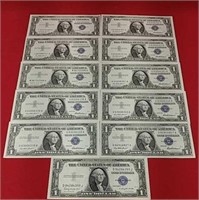 Eleven 1957 One Dollar Silver Certificates