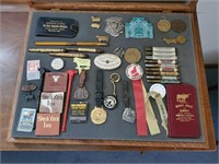 Display case of stockyard memorabilia