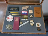 Display case of stockyard memorabilia