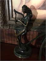 Bronze Lady with Harp by Chiparus. 19x8
