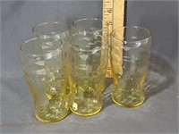 Five yellow depression, glass drinking glasses