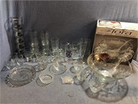 Glassware Lot Including 26 Piece Punch Bowl Set