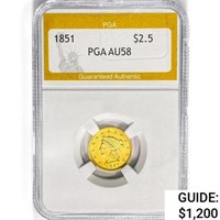 1851 $2.50 Gold Quarter Eagle PGA AU58