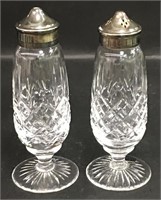 Pair Of Stuart Crystal & Silver Plate Shakers