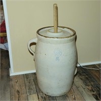 Vtg #6 Stoneware Handled Churn (crack in handle)