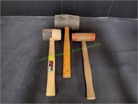 (2)Wood Handle Rubber Mallets w/(1)Plastic Mallet