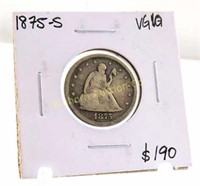 Rare 1875-S Twenty Cent Piece Liberty Seated VG
