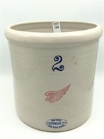 Contemp. 2 Gal Redwing Stoneware Crock w/