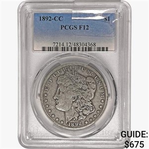 1892-CC Morgan Silver Dollar PCGS F12