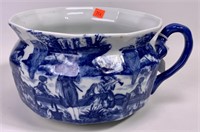 Flow blue chamber pot, Chinese design, 9" dia.,