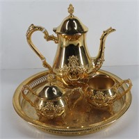 Fancy Brass / Gold Plated Tea Set with Tray