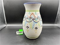 9" tall terracotta vase with decorative glaze