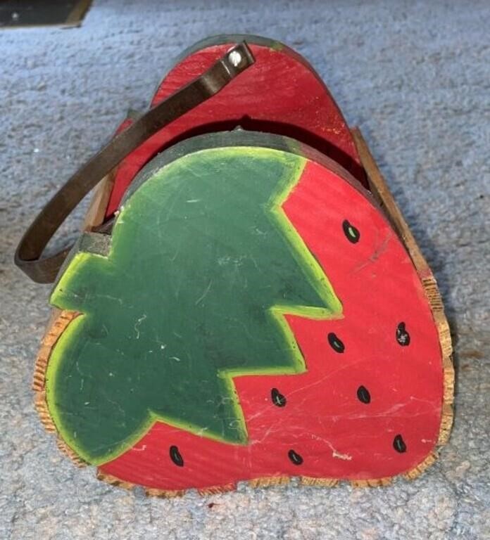 Vtg HP Strawberry Crate Style Handled Wooden