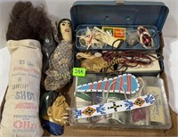 Beaded items, hair, doll & misc.