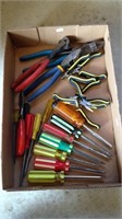 Tray of screwdrivers, side cutters, nippers