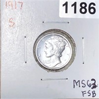 1917-S Mercury Silver Dime CHOICE BU FSB