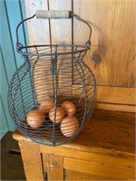 Farm Egg collection basket, wire with wood