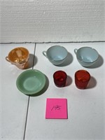 MISC LOT CANDLE HOLDERS FIRE KING JADE AMBER CUP