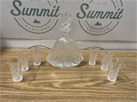 Crystal Triangle Decanter w/ 6 shot style glasses