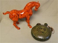 Artist Signed Horse and Greek Pottery Canteen.