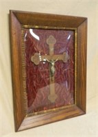 Oak Framed Crucifix under Convex Glass.