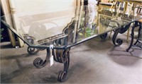 GLASS TOP ORNATE WROUGHT IRON BASE DINING TABLE