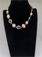 Pink & Bronze Rhinestone & Pearl Necklace