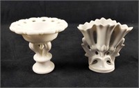 French Milk Glass Ceramic Bud Candle Holder Pedes