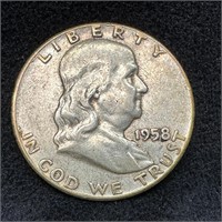 1958 P Franklin Silver Half-Dollar