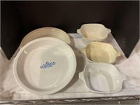 2 Corning ware pie pans and 3 small bowls