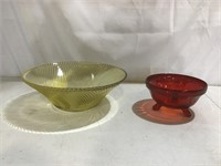 Amber Colony swirl bowl, Ruby red footed bowl