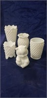 (5) Fenton Hobnail Milk Glass Pieces